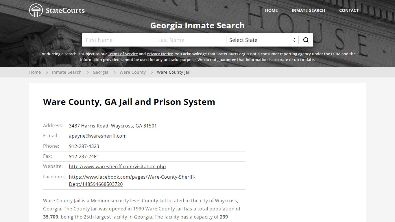 Ware County Jail Inmate Records Search, Georgia - StateCourts