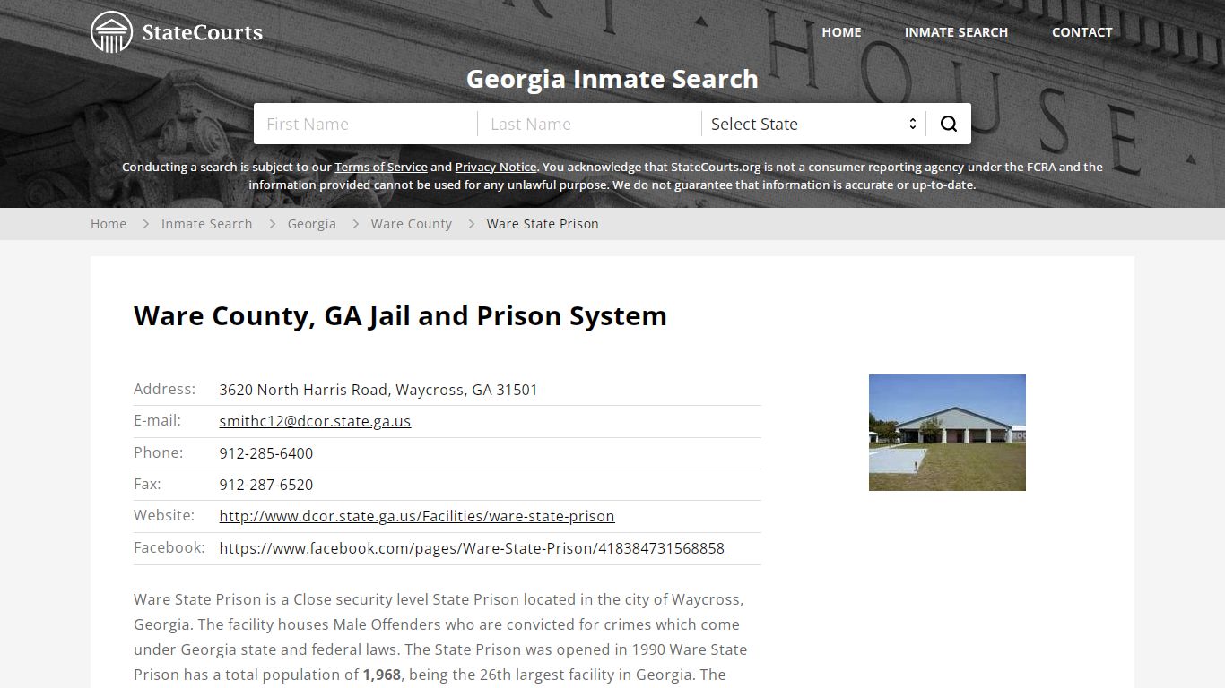 Ware State Prison Inmate Records Search, Georgia - StateCourts